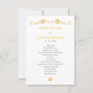 Programme de mariage floral jaune doré et blanc