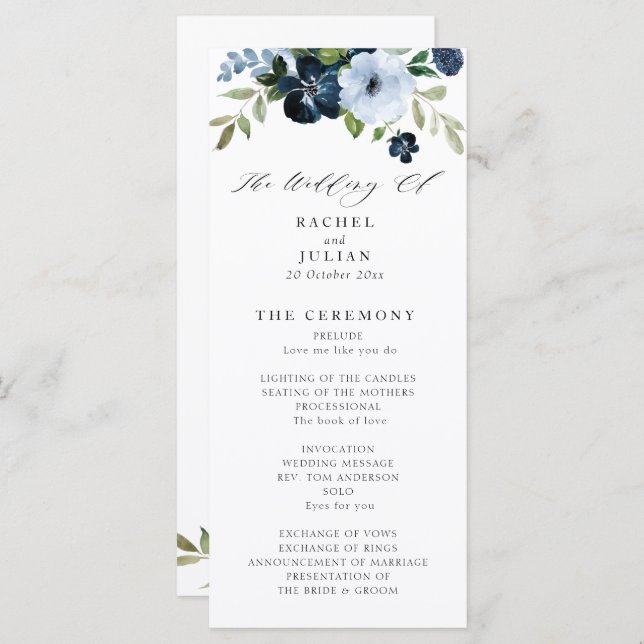 programme de mariage floral marine et bleu clair (Devant / Derrière)