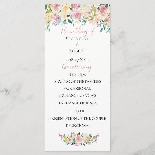 Programme de mariage floral pastel d'été (Devant)