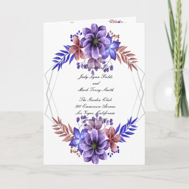 Programme De Mariage Floral Purple Et Blue Waterco (Devant)
