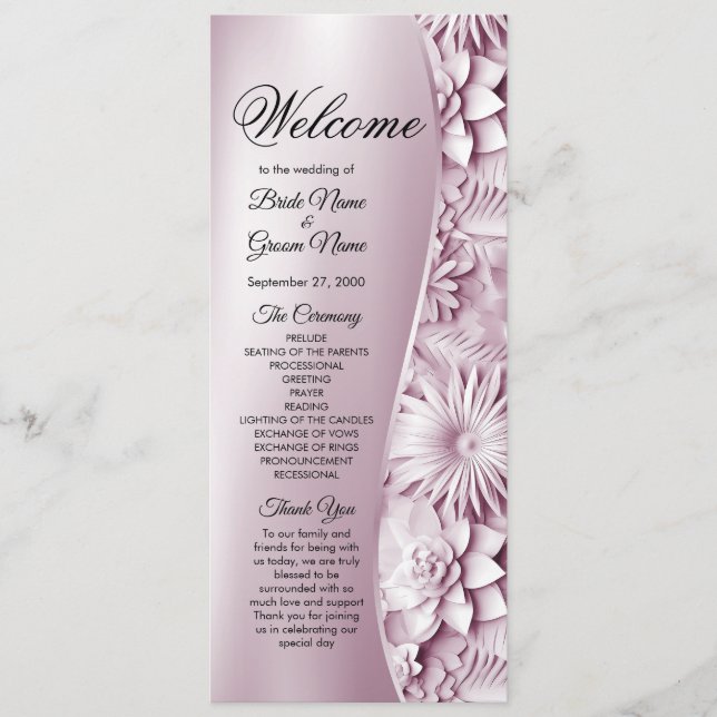 Programme de mariage floral rose (Devant)