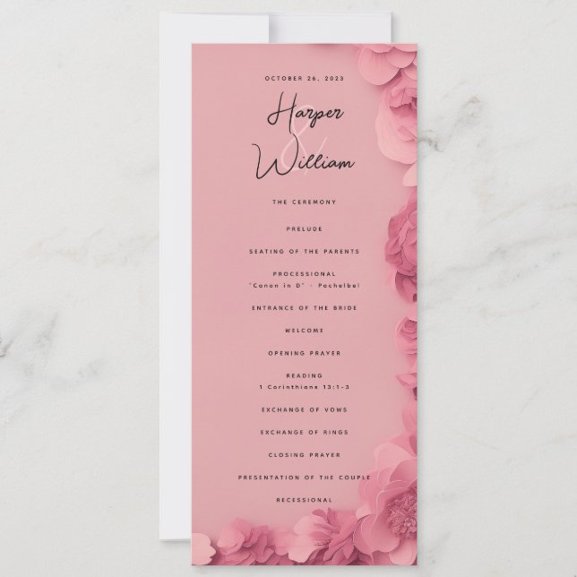 programme de mariage floral rose (Devant)
