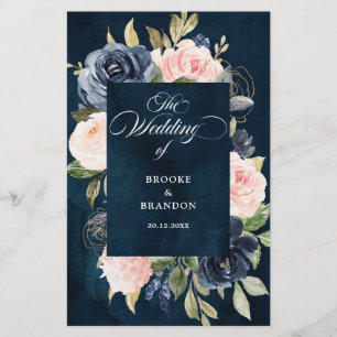Programme de mariage floral rose bleu bleu Dusty