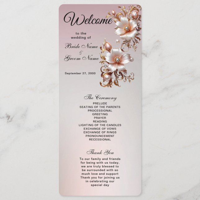 Programme de mariage floral rose décoratif (Devant)