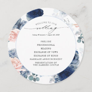 Programme de mariage floral rose et bleu poussiére