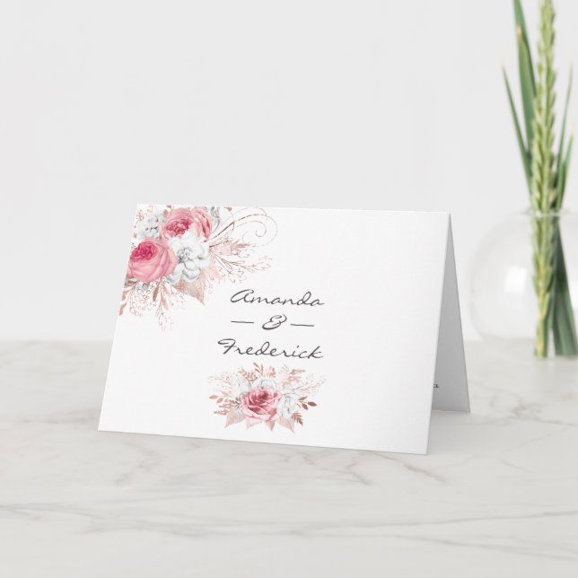 Programme de mariage floral rose et Rose or (Devant)