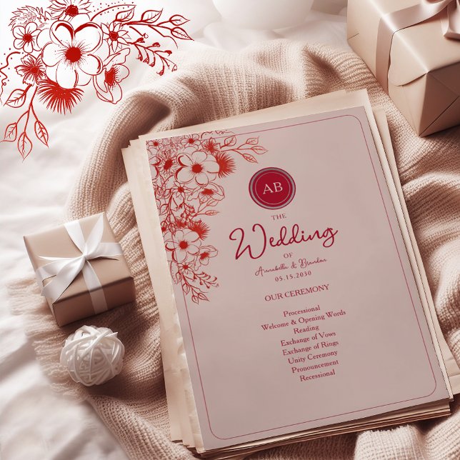 Programme de mariage floral rose rouge (Créateur téléchargé)