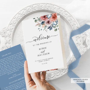 Programme de mariage flou et bleu floral plié