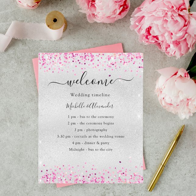 Programme de mariage fuchsia rose confetti (Créateur téléchargé)