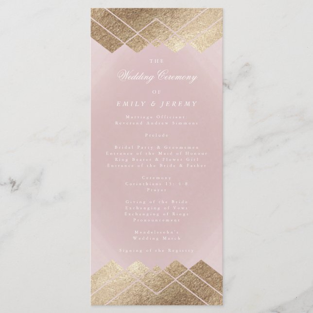 Programme de mariage Géométrique Pink Gold Gatsby (Devant)