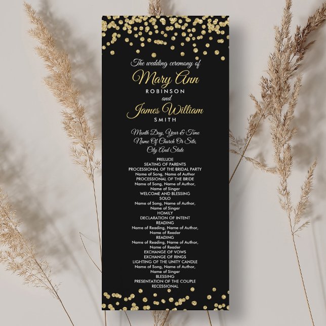Programme de mariage Gold Faux Parties scintillant (Wedding Program Gold Faux Glitter Confetti Black)