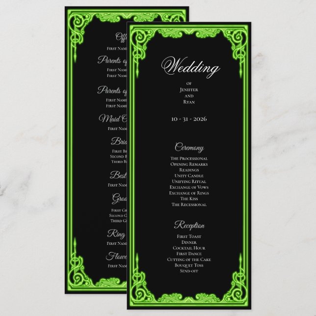 Programme de mariage gothique à lueur verte ensorc (Devant / Derrière)