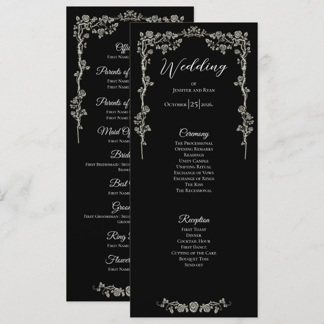 Programme de mariage gothique floral élégant (Devant / Derrière)