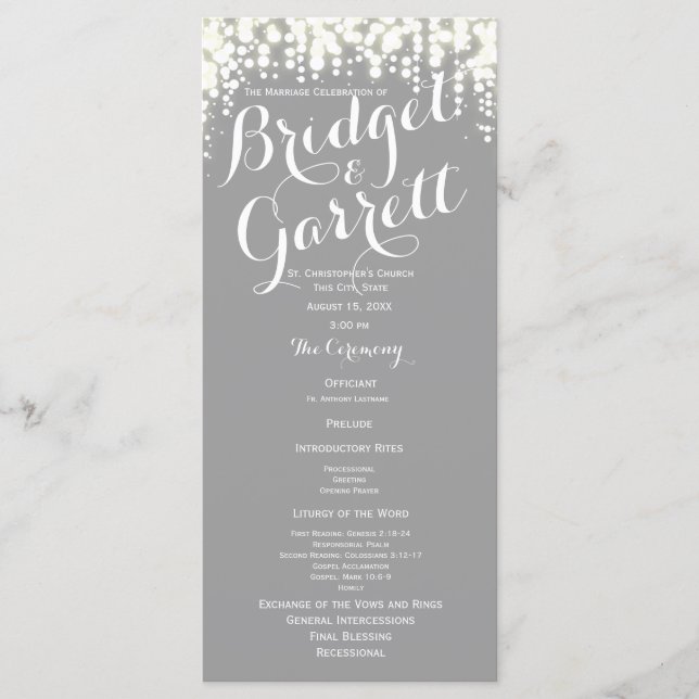 Programme de mariage Grey Twinkle Lights (Devant)