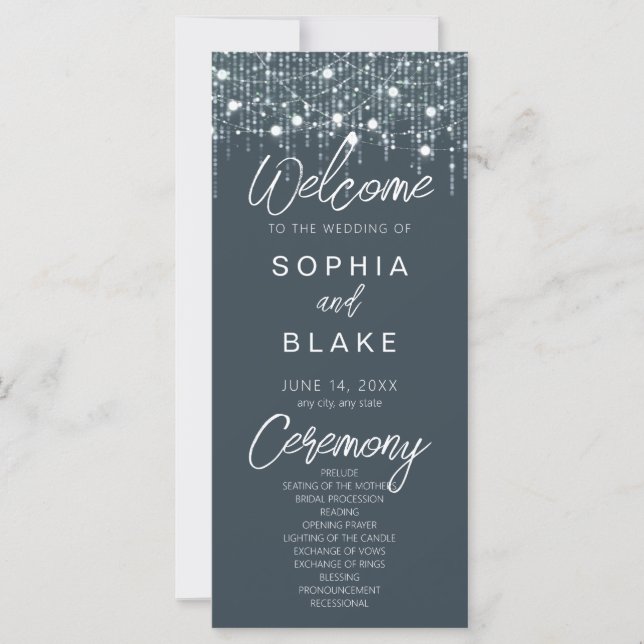 Programme de mariage Grey & White Hanging Lights (Devant)