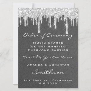 Programme de mariage gris argenté paillettes goutt