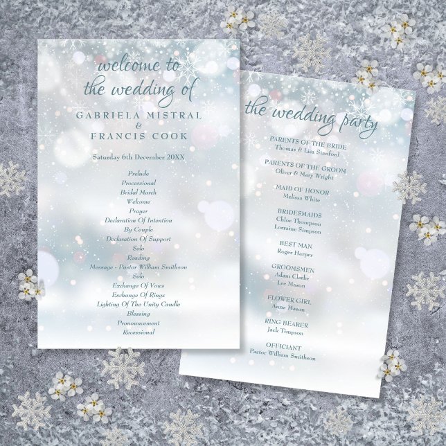 Programme de mariage hivernal des premiers flocons (First Snowflakes Winter Wedding Program)