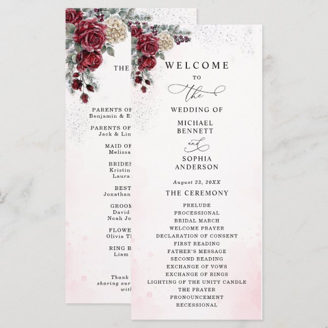 Programme de mariage hivernal Frozen Roses (Devant / Derrière)