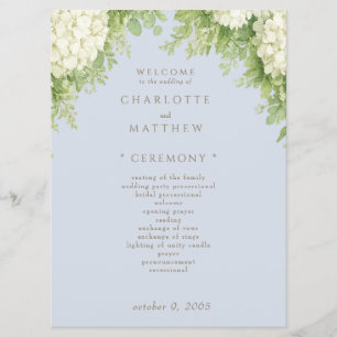 Programme de mariage II aux hortensias blancs bleu