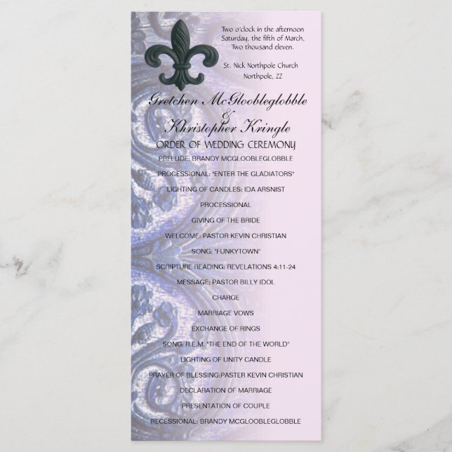 programme de MARIAGE indigo/rose "fer fleur de lis (Devant)