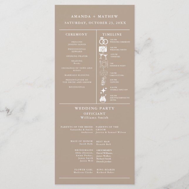 Programme de mariage infographique Brun Taupe (Devant)