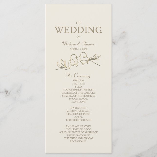 Programme de mariage Ivory Gold (Devant)