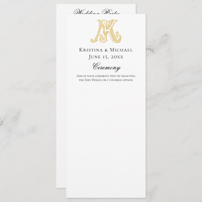 Programme de mariage KM Monogramme ou MK Monogramm (Devant / Derrière)