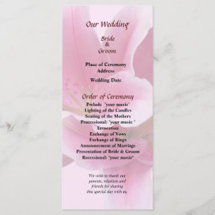 Programme de mariage Lys au bras enlacés