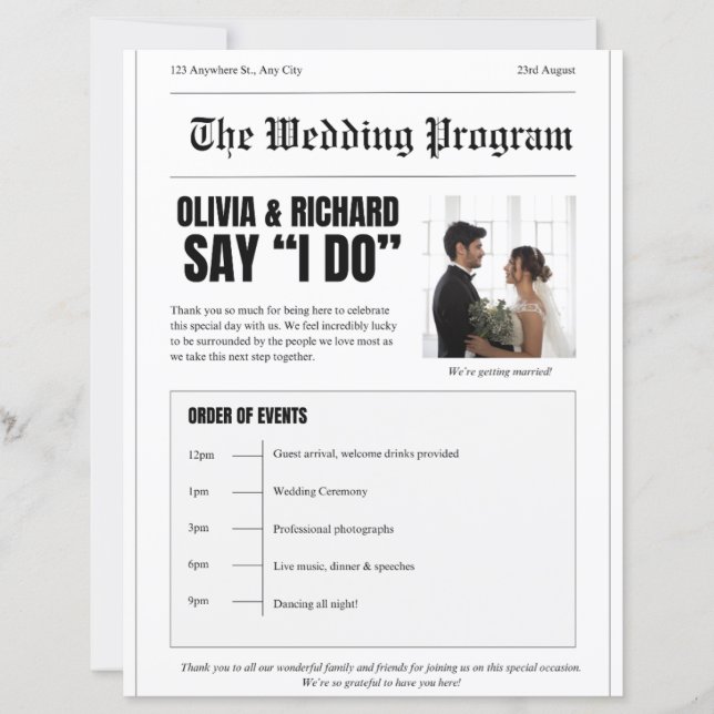 Programme de Mariage – Maquette de Première Page d (Devant)