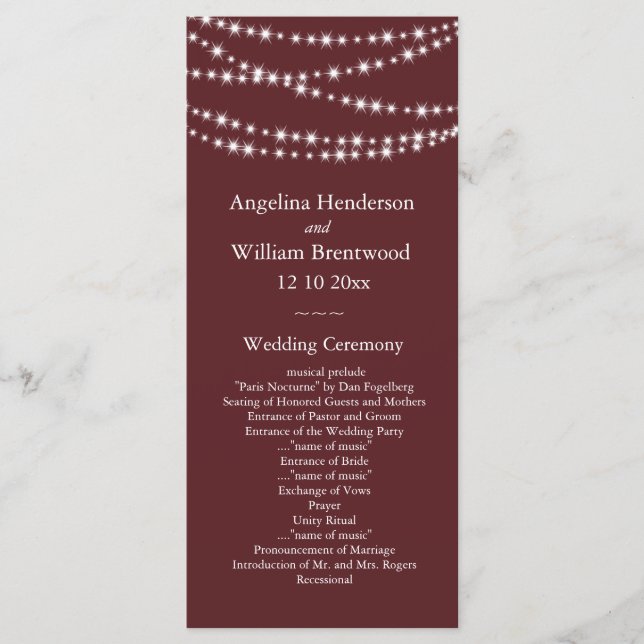 Programme de mariage - Marsala Twinkle Lights (Devant)