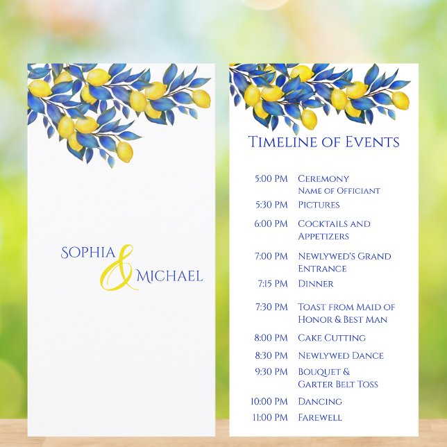 Programme de Mariage Méditerranéen-Citrons- (Mediterranean-Lemons- Wedding Program-Timeline of Events)