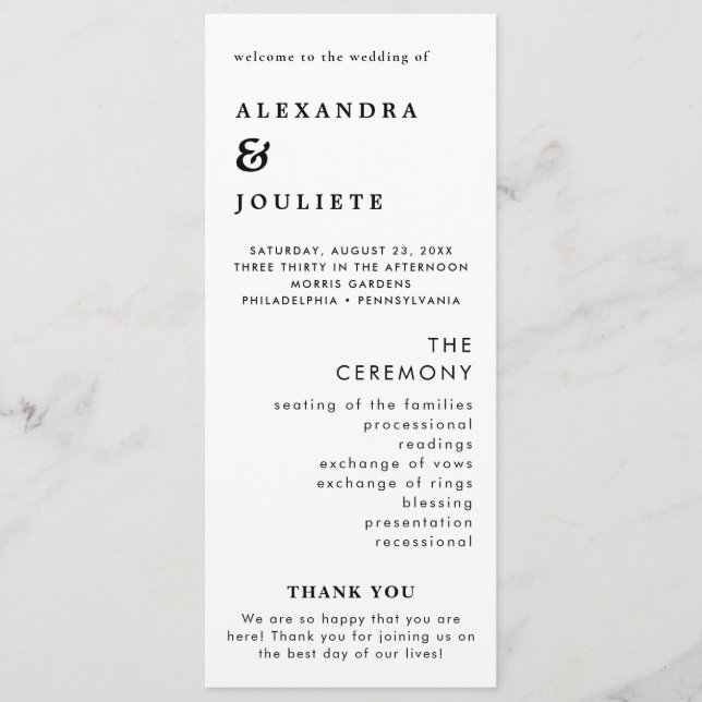 Programme De Mariage Minimal Moderne Ordre Des Évé (Devant)