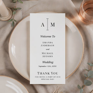 Programme de mariage minimaliste monogramme noir