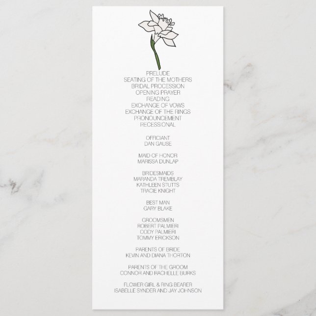 Programme de mariage minimaliste Narcissus (Devant)