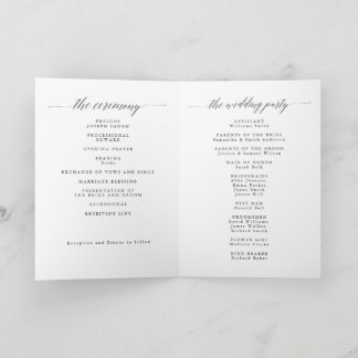 Programme de mariage minimaliste noir moderne plié