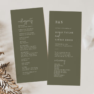 Programme de mariage moderne chic vert olive plat