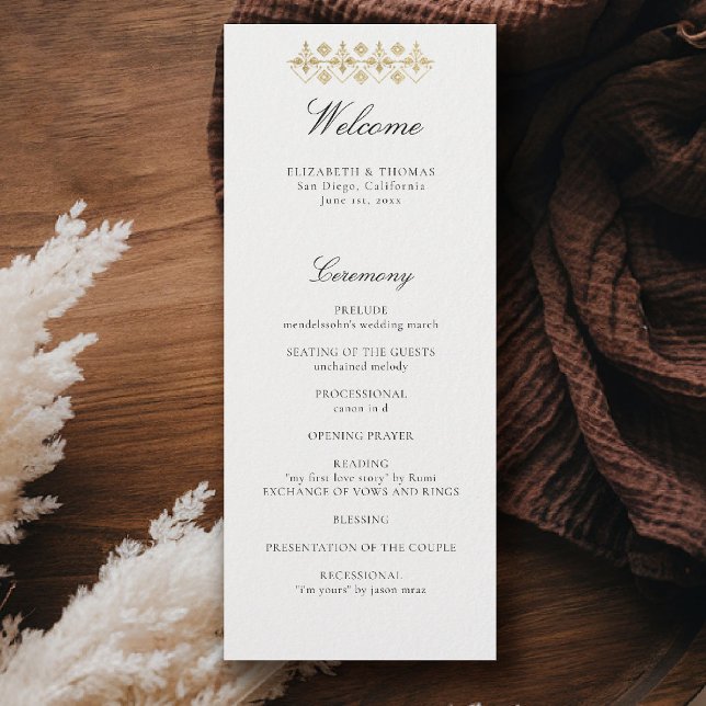 Programme de Mariage Moderne Classique Formel Lys  (formal traditional wedding program modern classic gold ivory deco ballroom calligraphy)