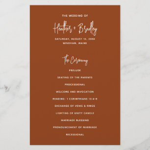 Programme de mariage moderne en cuivre minimaliste