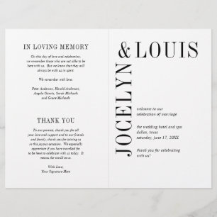 Programme de mariage moderne en noir et blanc gras