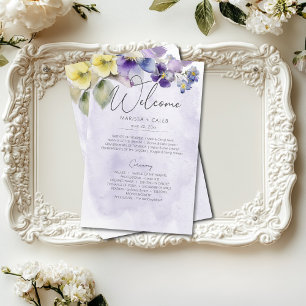 Programme de mariage moderne floral violet et jaun