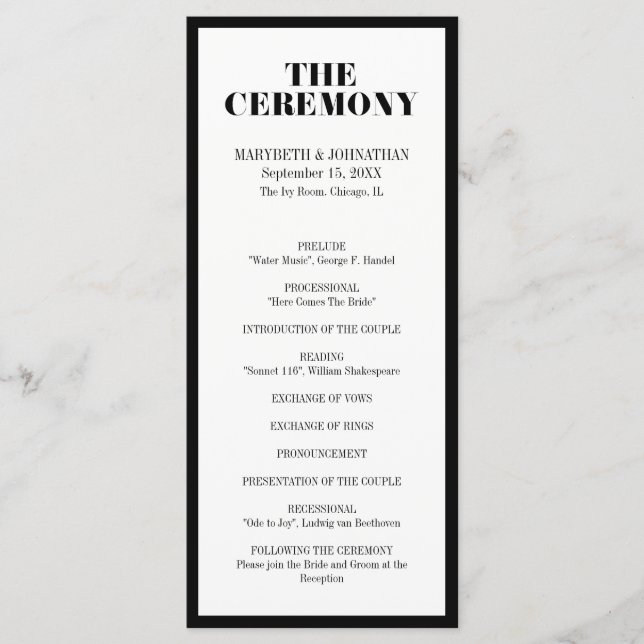 Programme de mariage moderne gras Monsieur et Mada (Devant)