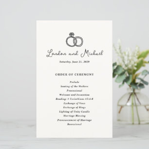 Programme de mariage moderne gribouillage anneaux 