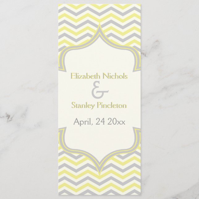 Programme de mariage moderne jaune gris chevron zi (Devant)