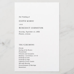 Programme de mariage moderne minimaliste noir et b