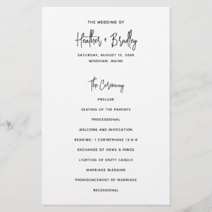 Programme de mariage moderne minimaliste noir et b