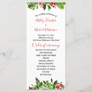 Programme de mariage moderne Noël Baie Rouge Houx