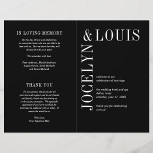 Programme de mariage moderne noir gras