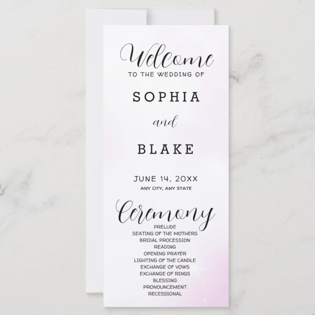 Programme de mariage moderne rose et blanc (Devant)