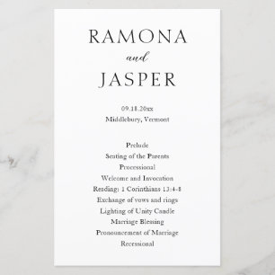 Programme de mariage moderne simple noir et blanc 