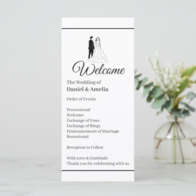 Programme de mariage monochrome minimal (Debout devant)
